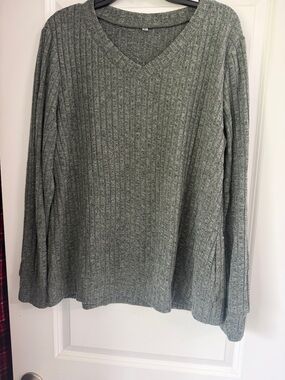 Amazon Women’s Long Sleeve V‑Neck Ribbed Sweater in Heather Sage